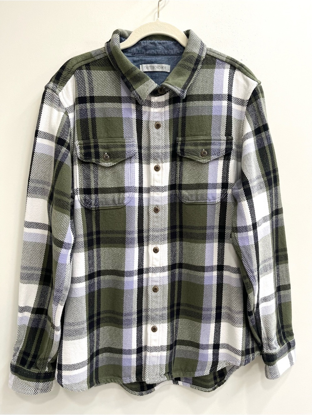 Outerknown Women's Blanket Shirt Button Ip Rugged Olive Essex Plaid Woman’s XL - Picture 4 of 13